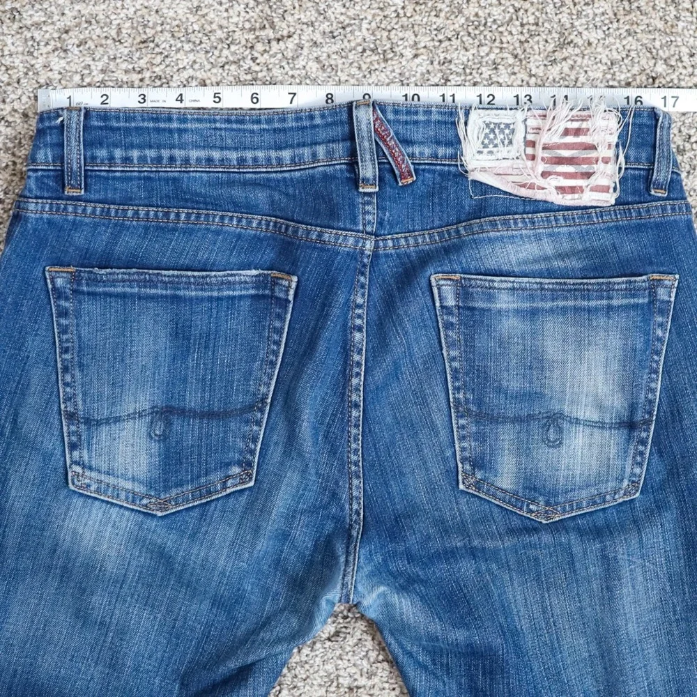 Polo Ralph Lauren Spencer Skinny‎ Mens 34x32 Blue Distressed Flag Denim Jeans